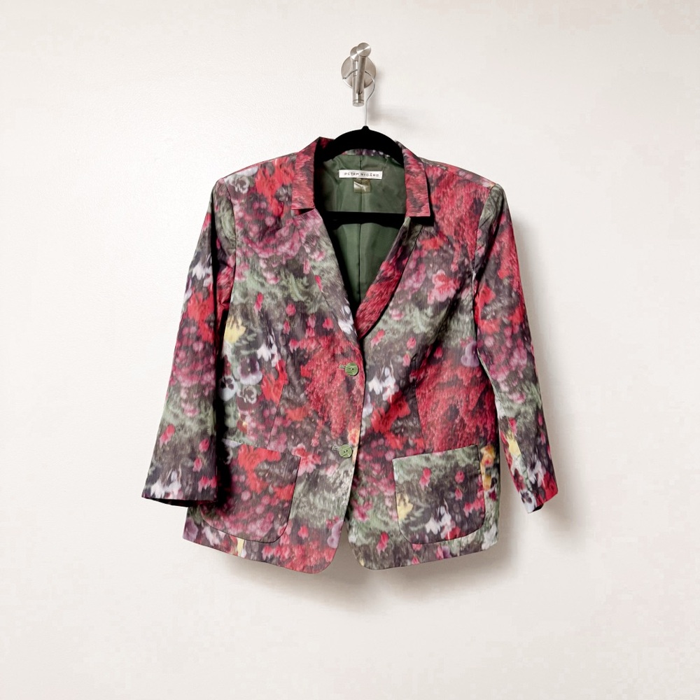 Peter Nygard Lightweight Holiday Watercolor Floral Blazer Jacket Pink Gray 14